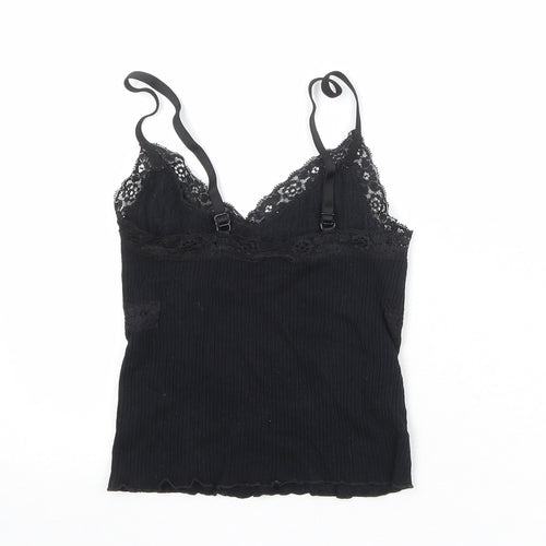 Urban Outfitters Womens Black Modal Basic Tank Size S V-Neck - Lace Trim