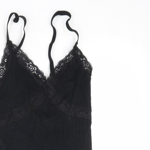 Urban Outfitters Womens Black Modal Basic Tank Size S V-Neck - Lace Trim
