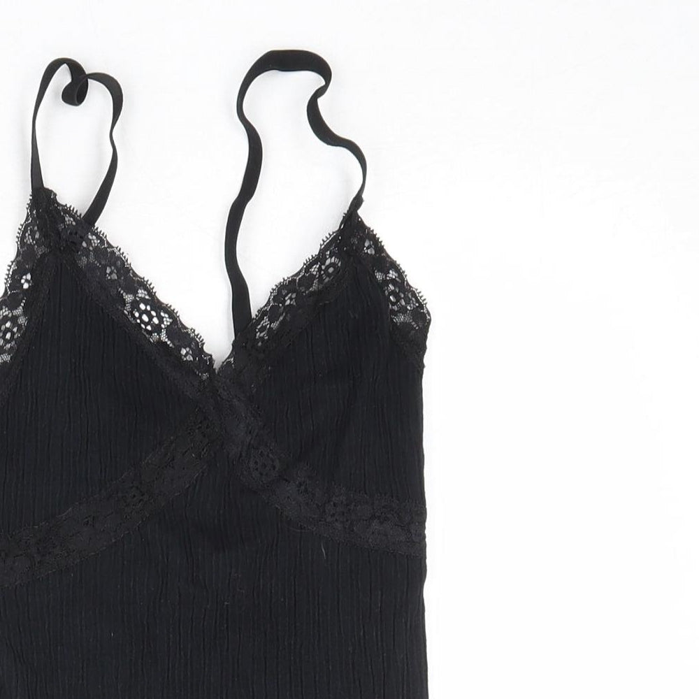 Urban Outfitters Womens Black Modal Basic Tank Size S V-Neck - Lace Trim