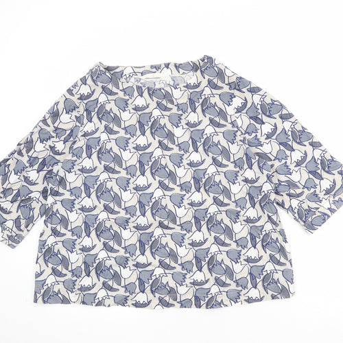 Seasalt Womens Beige Floral 100% Cotton Basic Blouse Size 18 Boat Neck