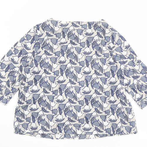 Seasalt Womens Beige Floral 100% Cotton Basic Blouse Size 18 Boat Neck