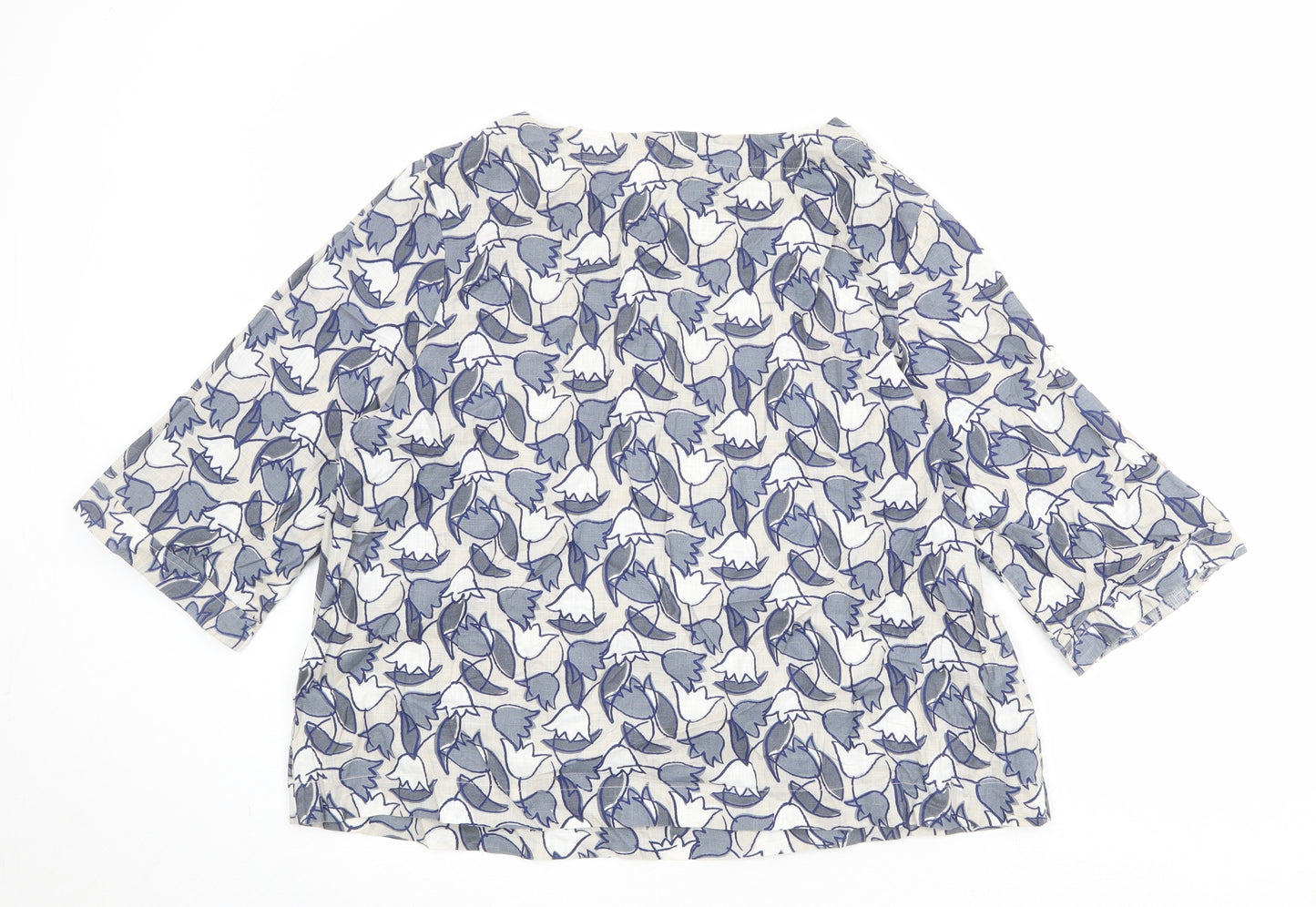 Seasalt Womens Beige Floral 100% Cotton Basic Blouse Size 18 Boat Neck