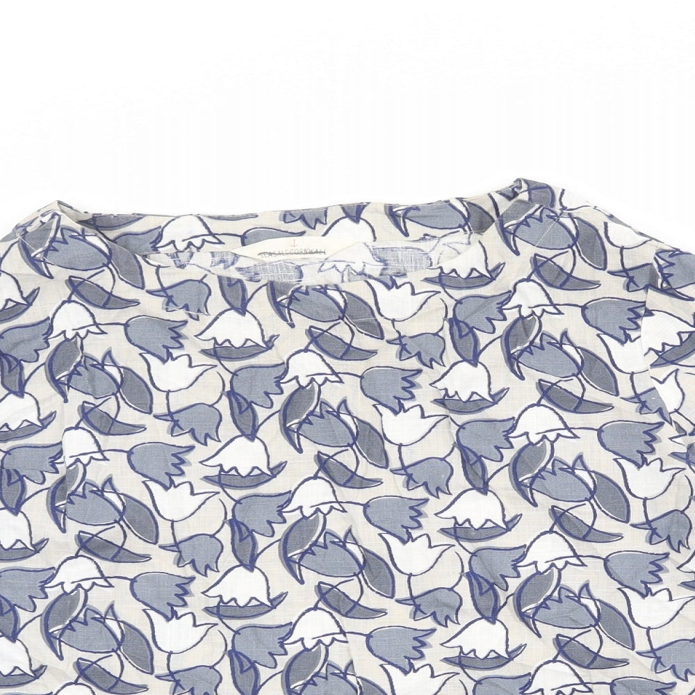 Seasalt Womens Beige Floral 100% Cotton Basic Blouse Size 18 Boat Neck