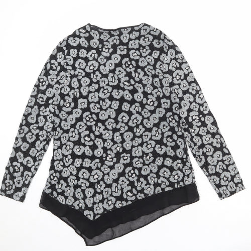 Roman Womens Black Animal Print Polyamide Basic Blouse Size 12 Boat Neck - Asymmetric