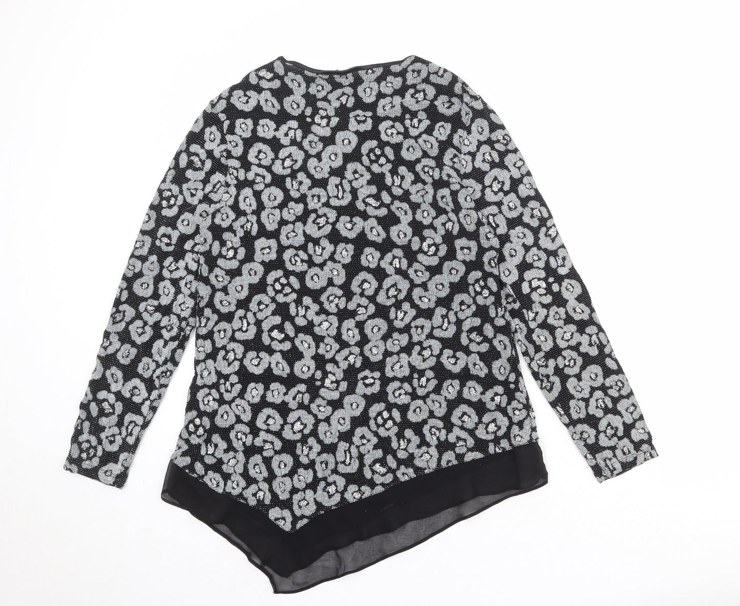 Roman Womens Black Animal Print Polyamide Basic Blouse Size 12 Boat Neck - Asymmetric