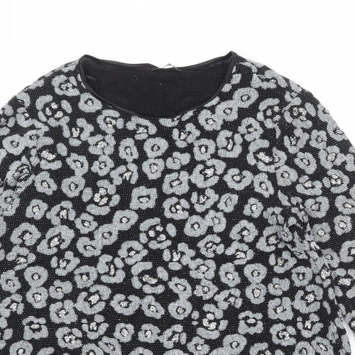 Roman Womens Black Animal Print Polyamide Basic Blouse Size 12 Boat Neck - Asymmetric