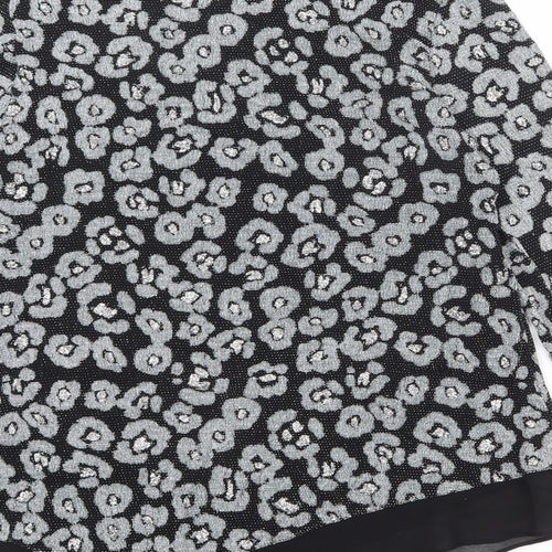 Roman Womens Black Animal Print Polyamide Basic Blouse Size 12 Boat Neck - Asymmetric