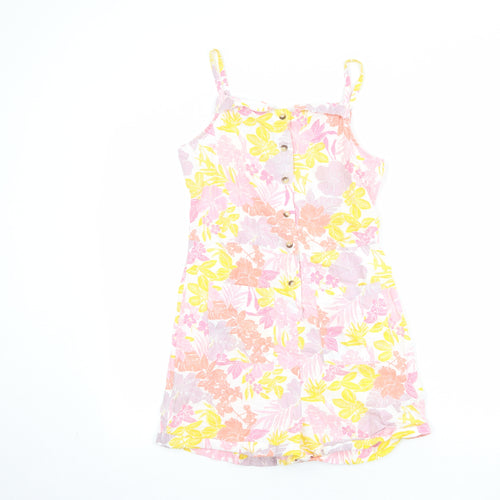 Marks and Spencer Girls Multicoloured Floral Cotton Playsuit One-Piece Size 13-14 Years Button