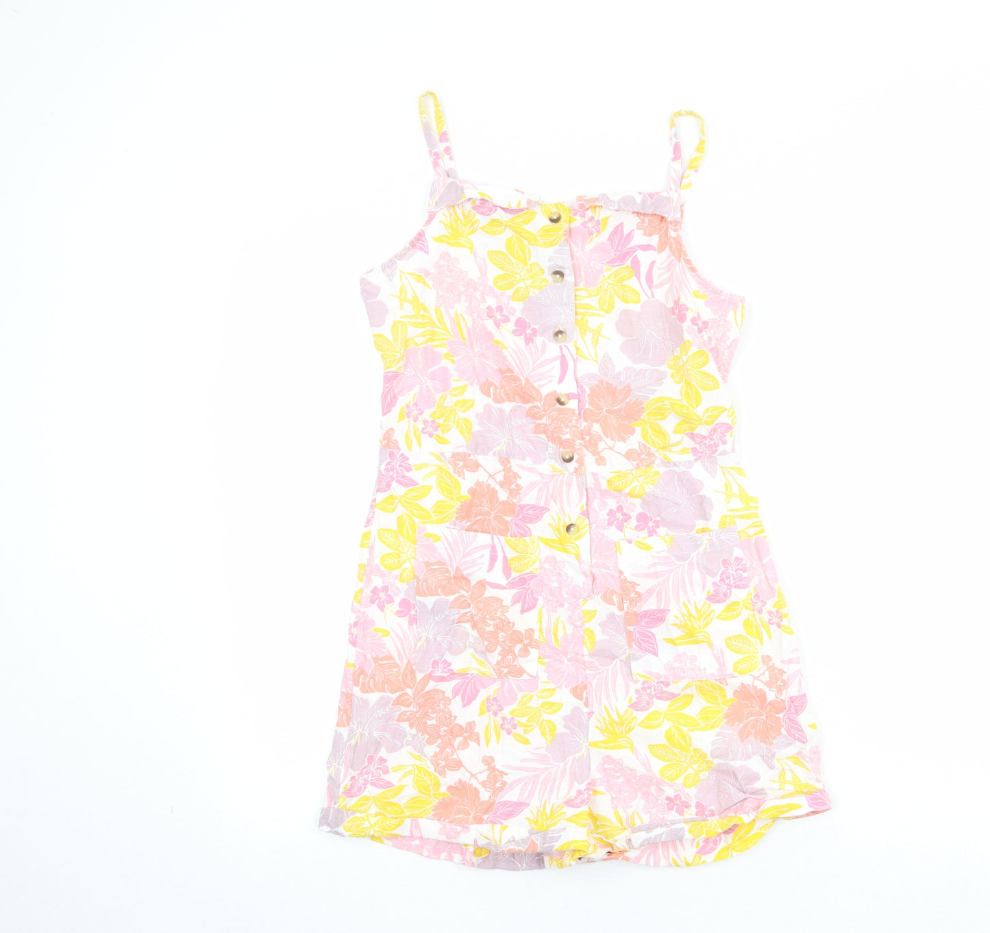 Marks and Spencer Girls Multicoloured Floral Cotton Playsuit One-Piece Size 13-14 Years Button