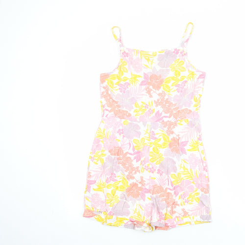 Marks and Spencer Girls Multicoloured Floral Cotton Playsuit One-Piece Size 13-14 Years Button