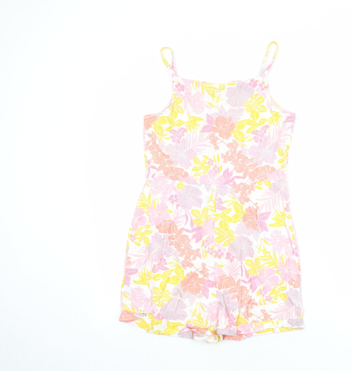 Marks and Spencer Girls Multicoloured Floral Cotton Playsuit One-Piece Size 13-14 Years Button