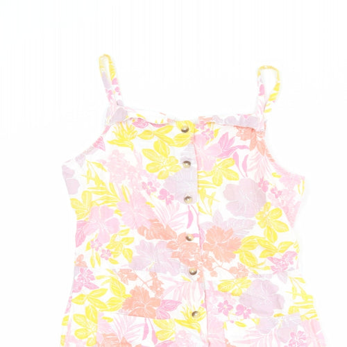 Marks and Spencer Girls Multicoloured Floral Cotton Playsuit One-Piece Size 13-14 Years Button