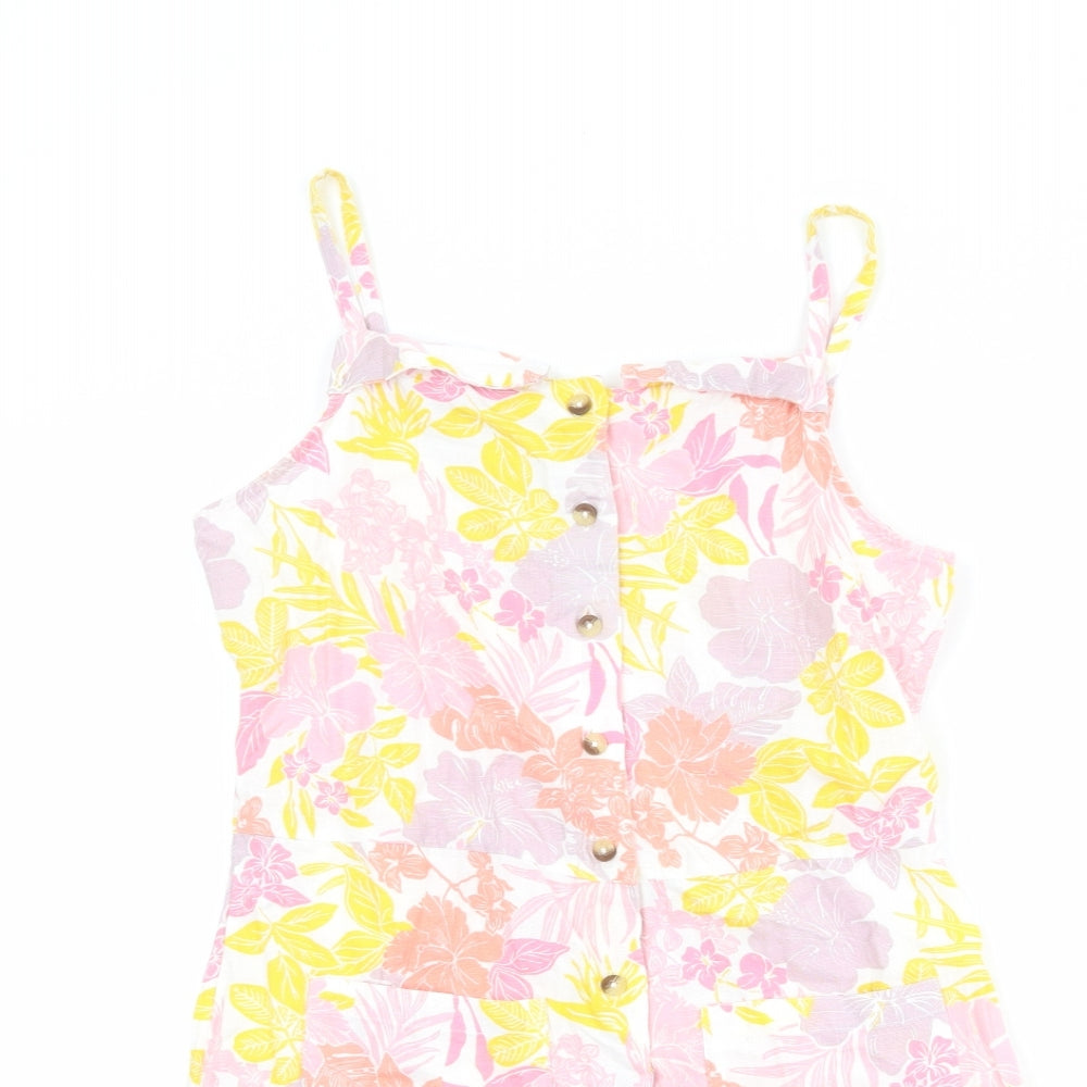 Marks and Spencer Girls Multicoloured Floral Cotton Playsuit One-Piece Size 13-14 Years Button