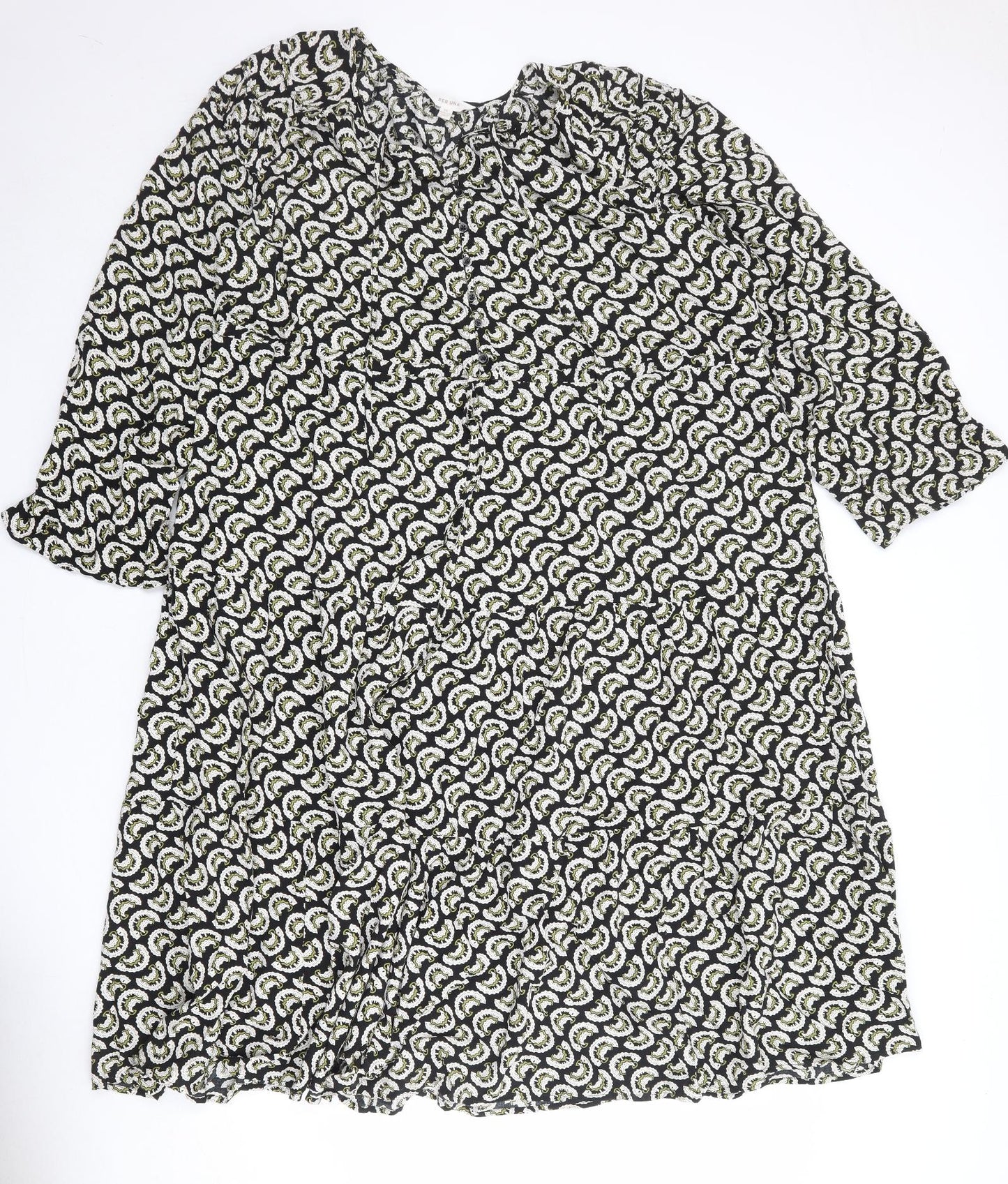 Per Una Womens Black Geometric Viscose A-Line Size 16 Round Neck Tie