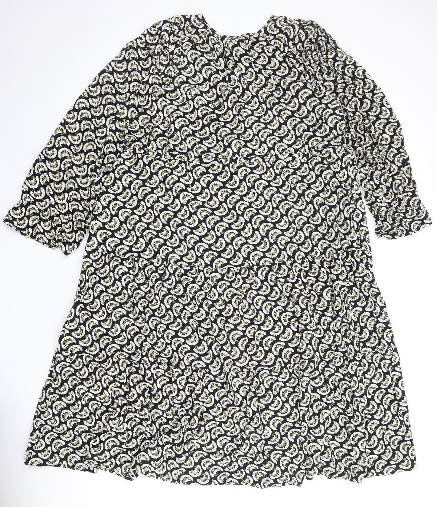 Per Una Womens Black Geometric Viscose A-Line Size 16 Round Neck Tie