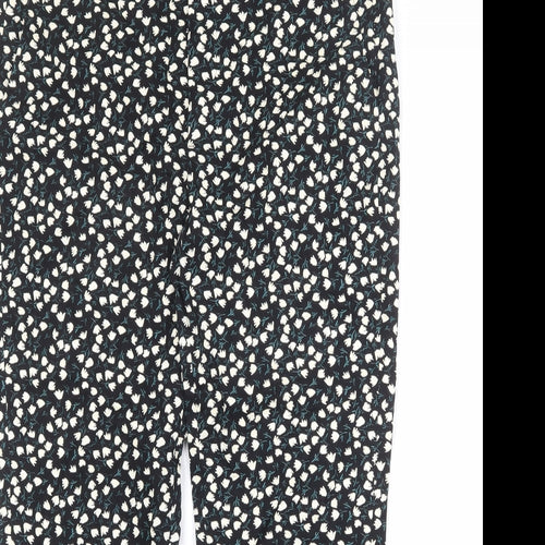 Zara Womens Black Floral Polyester Chino Trousers Size 16 Regular Zip