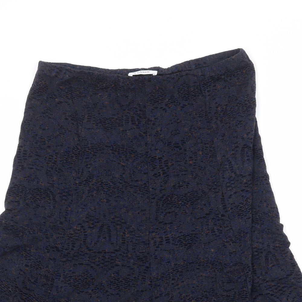 Marks and Spencer Womens Blue Geometric Polyester Swing Skirt Size 12