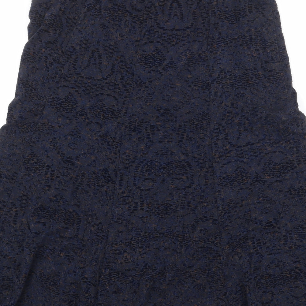 Marks and Spencer Womens Blue Geometric Polyester Swing Skirt Size 12