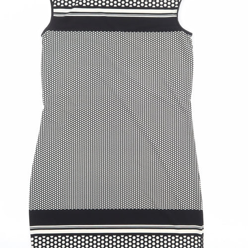 Max Studio Womens Black Polka Dot Polyester Shift Size S Boat Neck Pullover