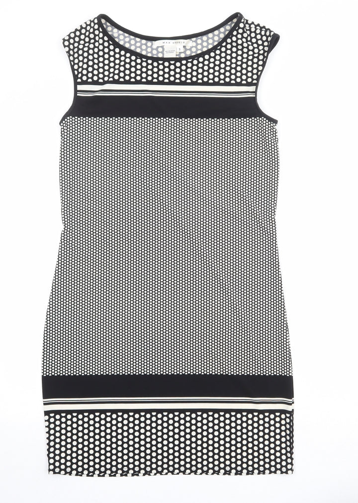 Max Studio Womens Black Polka Dot Polyester Shift Size S Boat Neck Pullover