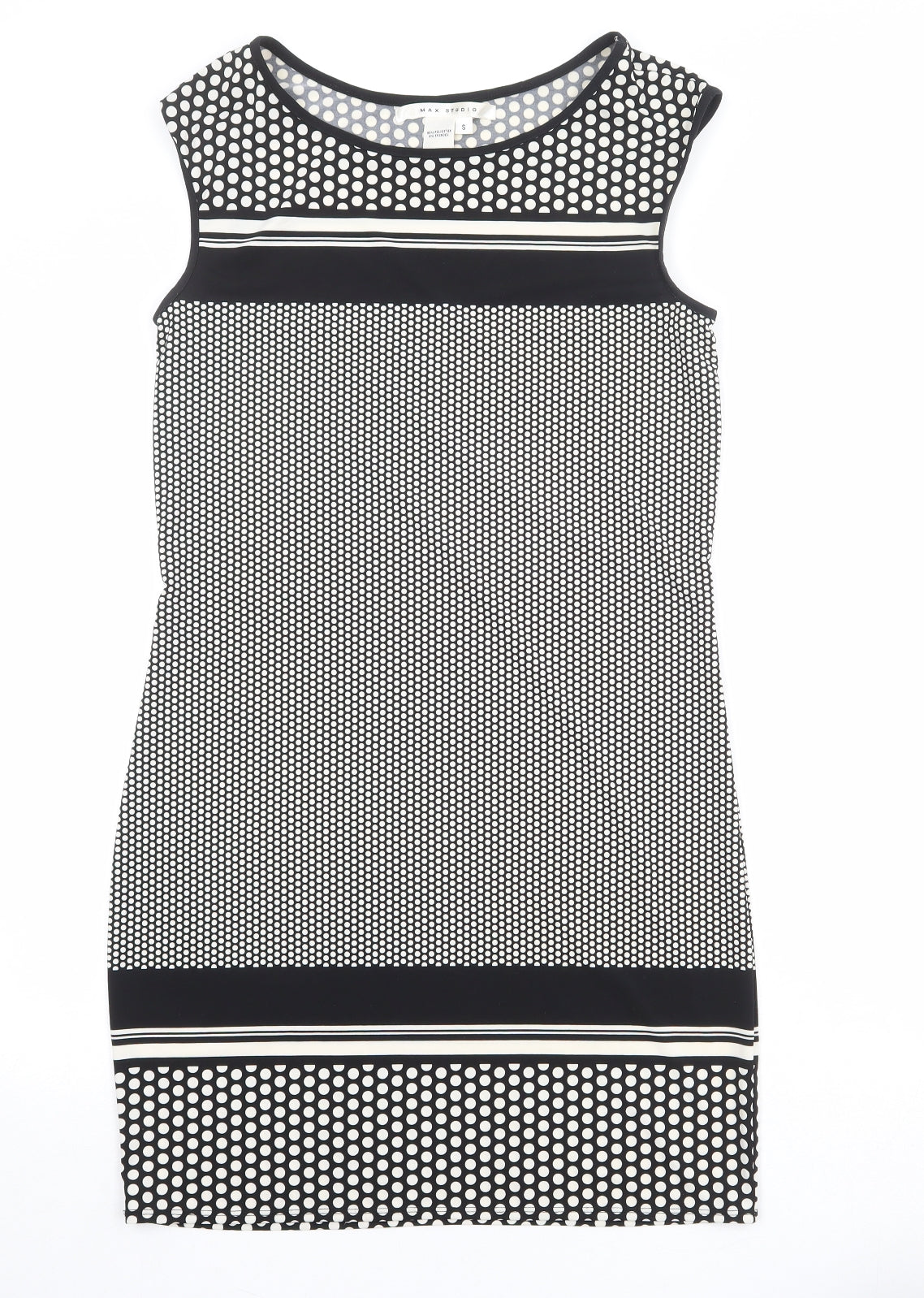 Max Studio Womens Black Polka Dot Polyester Shift Size S Boat Neck Pullover