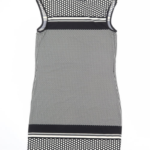 Max Studio Womens Black Polka Dot Polyester Shift Size S Boat Neck Pullover