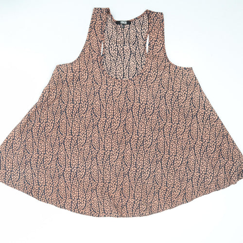 ASOS Womens Brown Geometric Polyester Basic Tank Size 14 Scoop Neck
