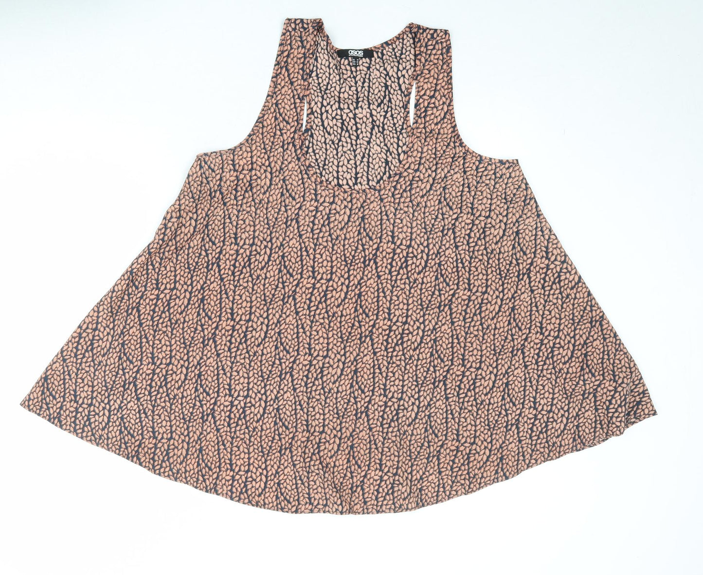 ASOS Womens Brown Geometric Polyester Basic Tank Size 14 Scoop Neck