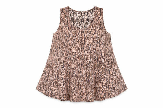 Front view of ASOS women’s brown geometric polyester basic tank, size UK 14, scoop neck