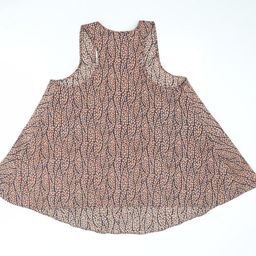 ASOS Womens Brown Geometric Polyester Basic Tank Size 14 Scoop Neck