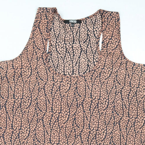 ASOS Womens Brown Geometric Polyester Basic Tank Size 14 Scoop Neck