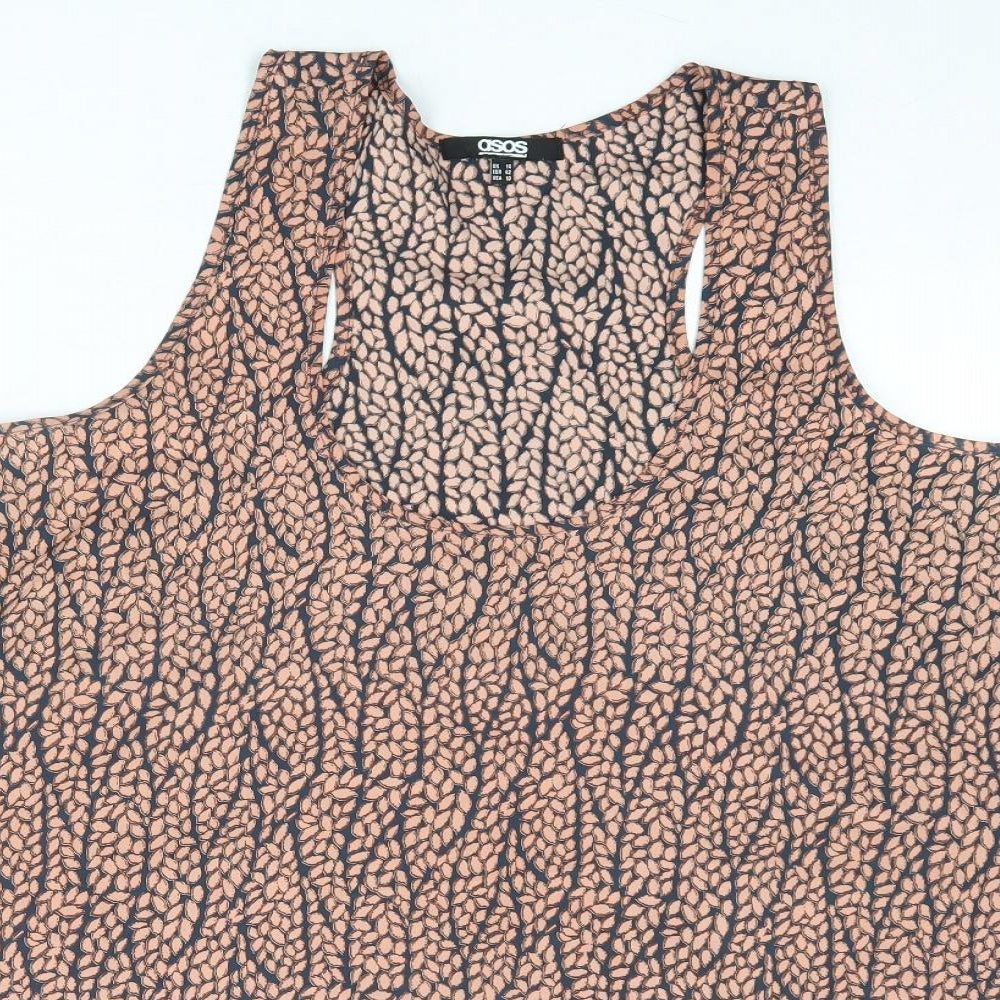 ASOS Womens Brown Geometric Polyester Basic Tank Size 14 Scoop Neck