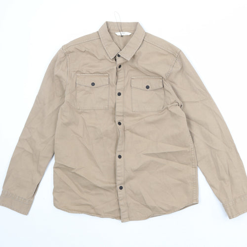 Marks and Spencer Boys Brown 100% Cotton Basic Button-Up Size 12-13 Years Collared Snap