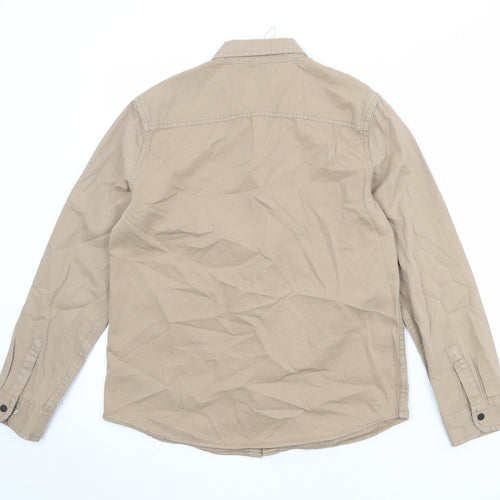 Marks and Spencer Boys Brown 100% Cotton Basic Button-Up Size 12-13 Years Collared Snap
