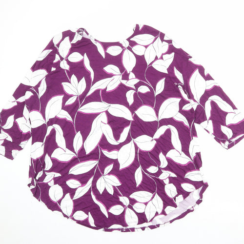 Bonmarché Womens Purple Geometric Viscose Basic Blouse Size 22 Boat Neck - Leaf Pattern