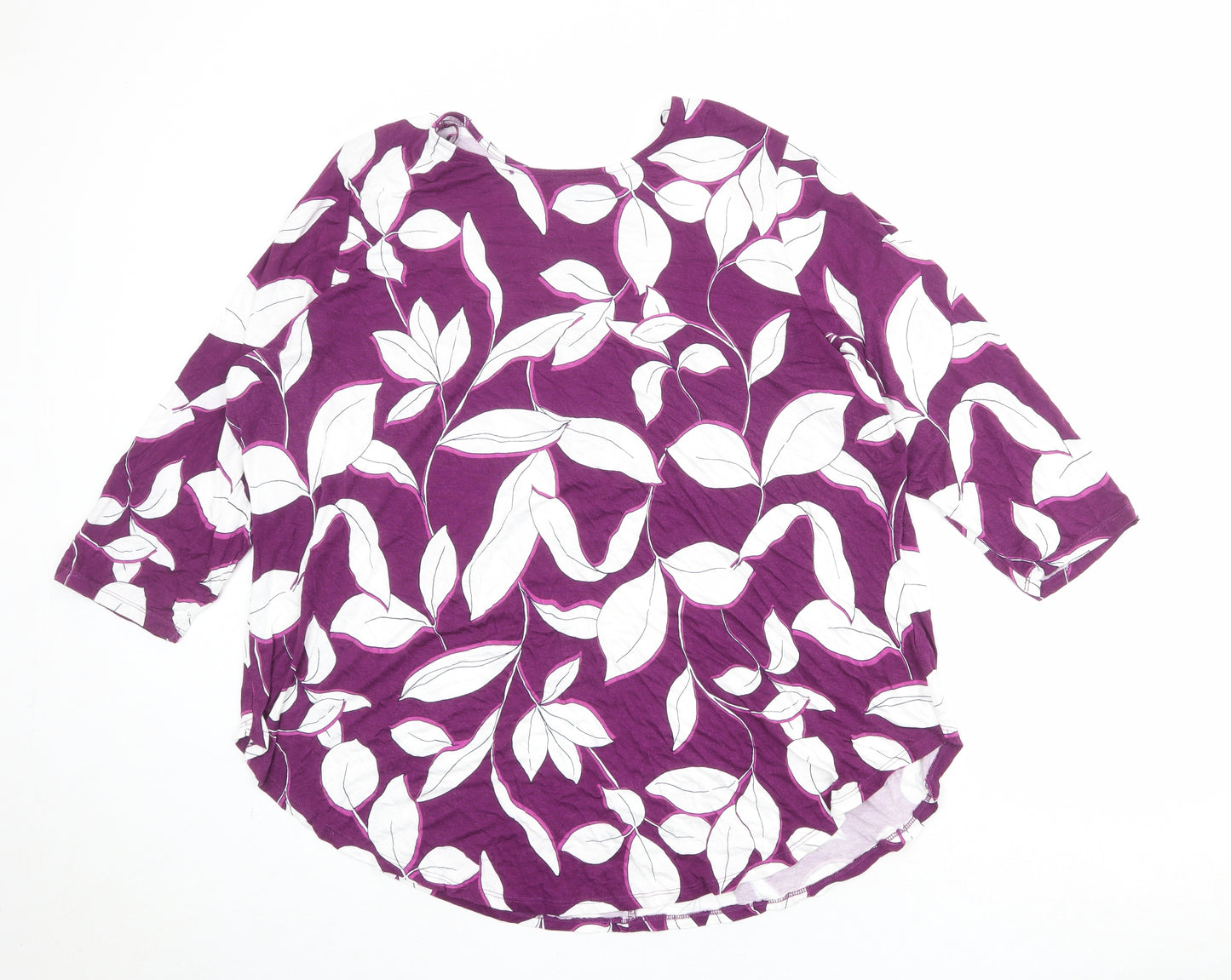 Bonmarché Womens Purple Geometric Viscose Basic Blouse Size 22 Boat Neck - Leaf Pattern