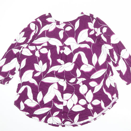 Bonmarché Womens Purple Geometric Viscose Basic Blouse Size 22 Boat Neck - Leaf Pattern