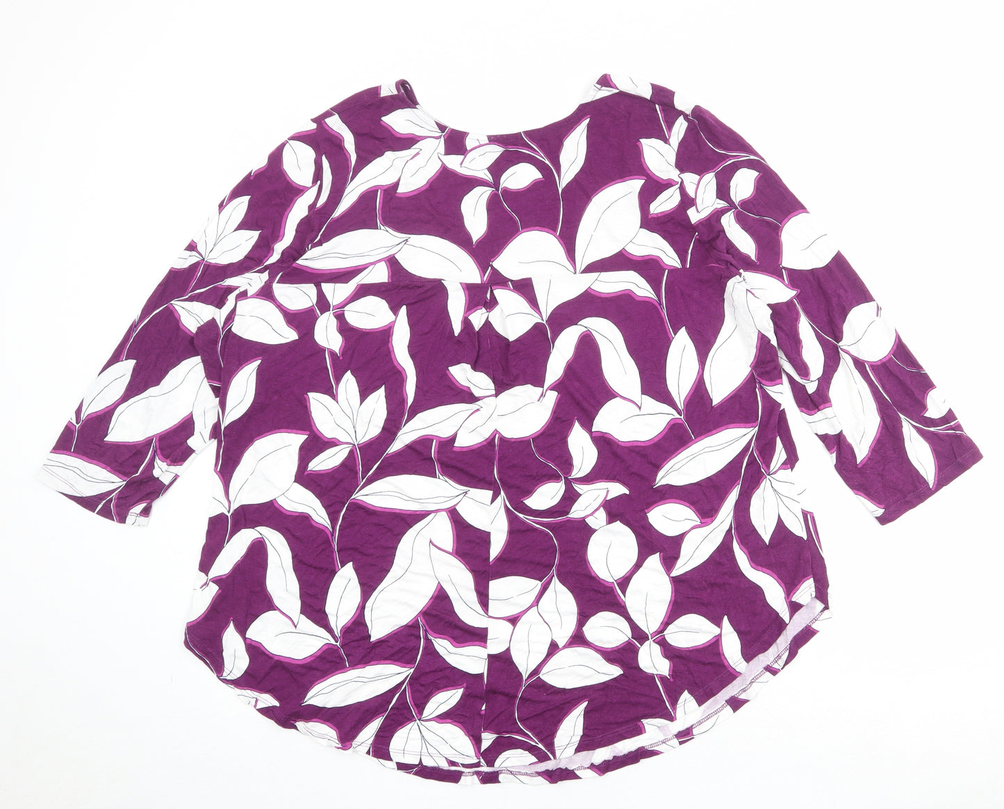 Bonmarché Womens Purple Geometric Viscose Basic Blouse Size 22 Boat Neck - Leaf Pattern