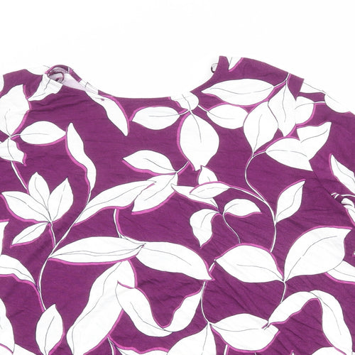 Bonmarché Womens Purple Geometric Viscose Basic Blouse Size 22 Boat Neck - Leaf Pattern