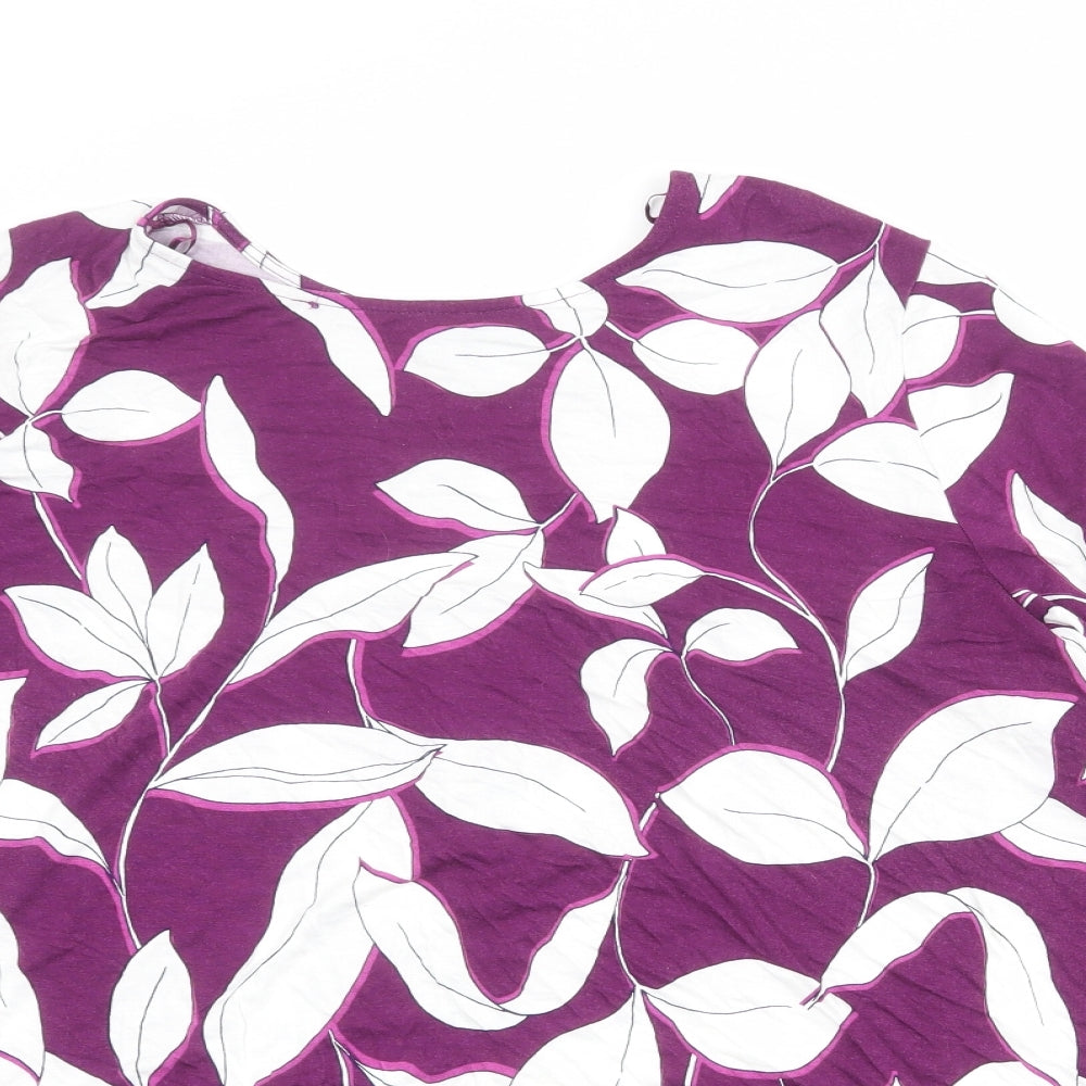 Bonmarché Womens Purple Geometric Viscose Basic Blouse Size 22 Boat Neck - Leaf Pattern