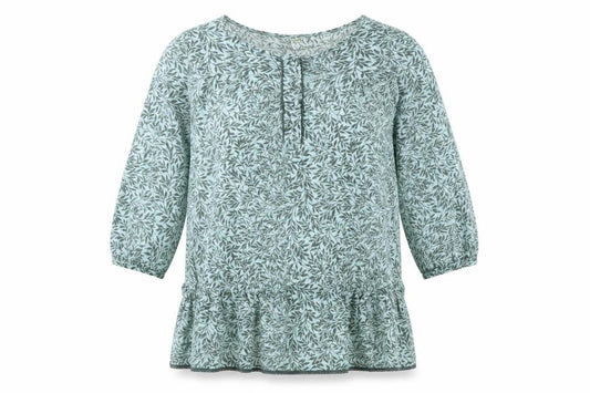 Front view of Next women’s green floral acrylic basic tank, size UK 12, round neck