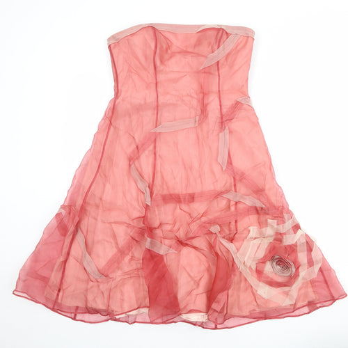 Coast Womens Pink Silk Fit & Flare Size 12 Square Neck Zip - Strapless