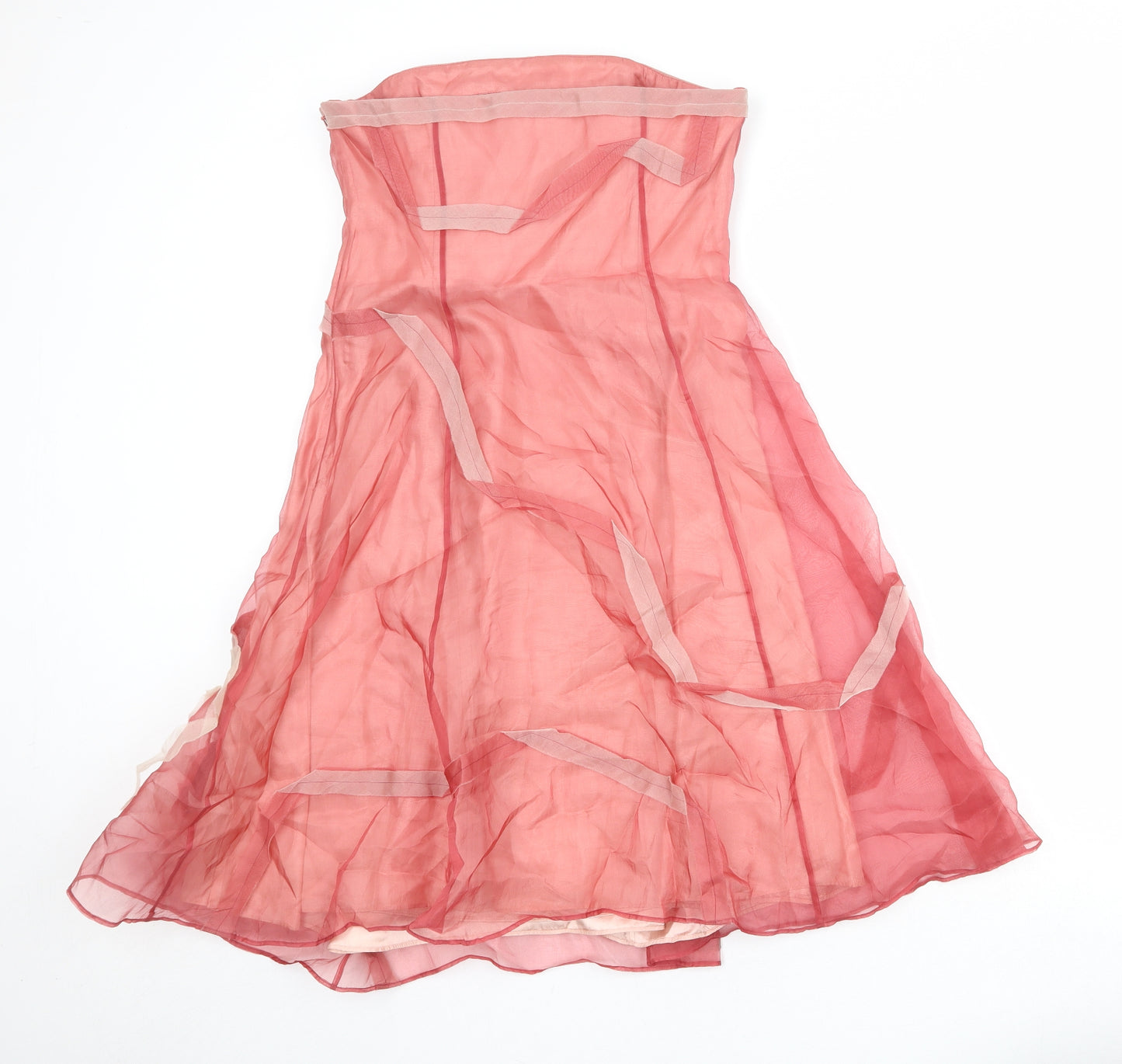 Coast Womens Pink Silk Fit & Flare Size 12 Square Neck Zip - Strapless