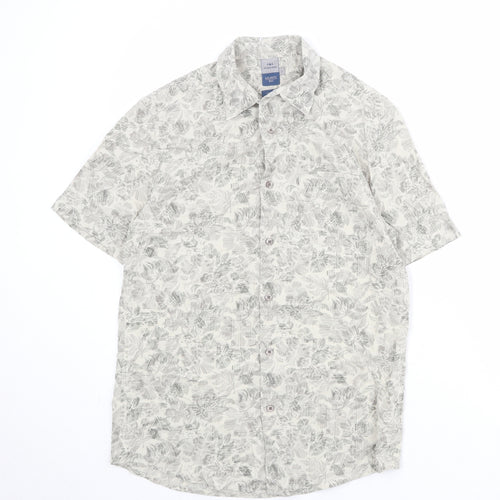 Atlantic Bay Mens Beige Geometric Polyester Button-Up Size S Collared Button
