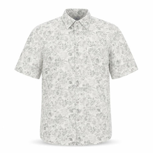 Atlantic Bay Mens Beige Geometric Polyester Button-Up Size S Collared Button
