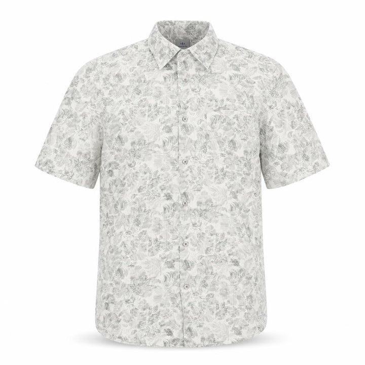 Atlantic Bay Mens Beige Geometric Polyester Button-Up Size S Collared Button