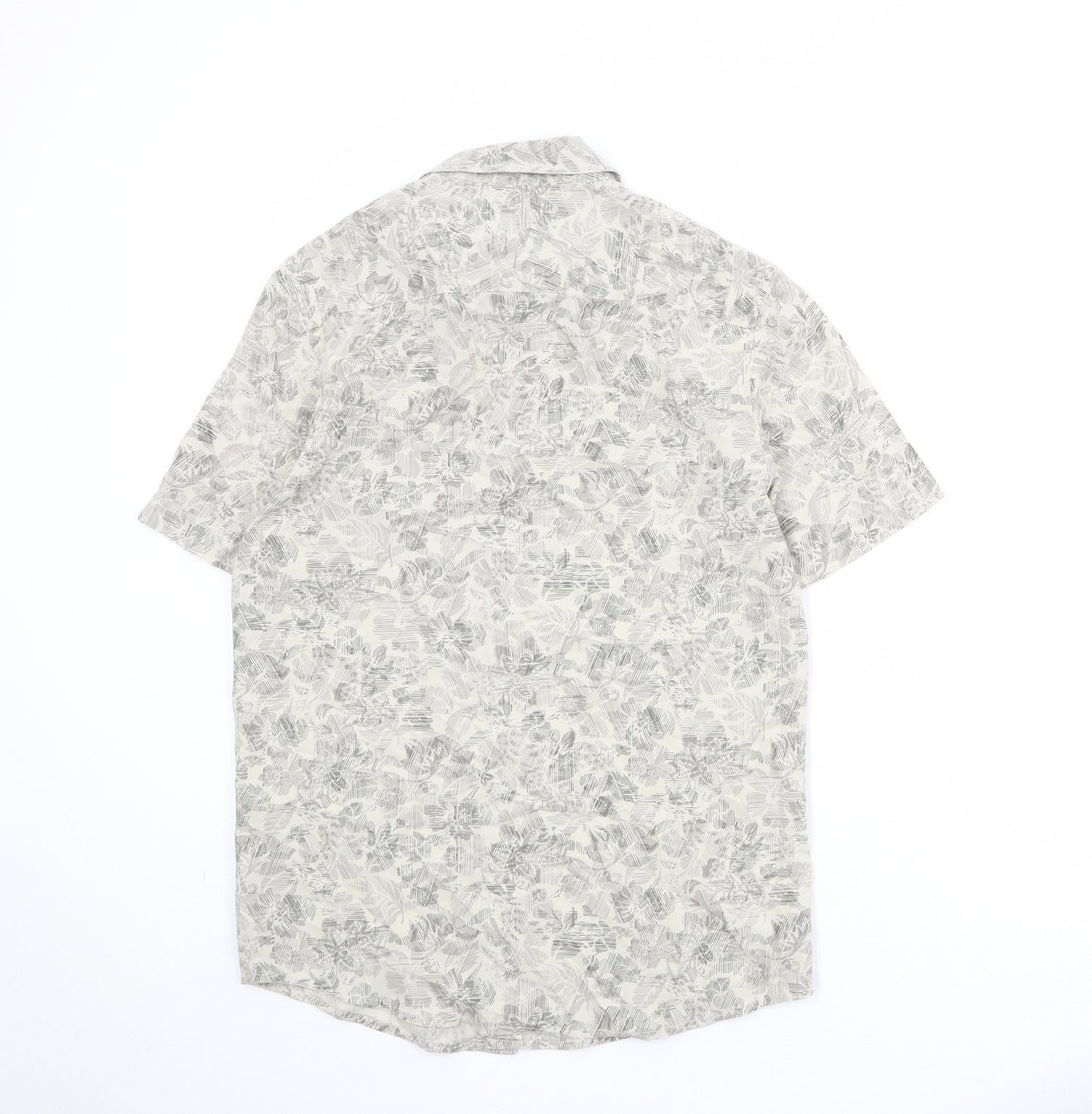 Atlantic Bay Mens Beige Geometric Polyester Button-Up Size S Collared Button