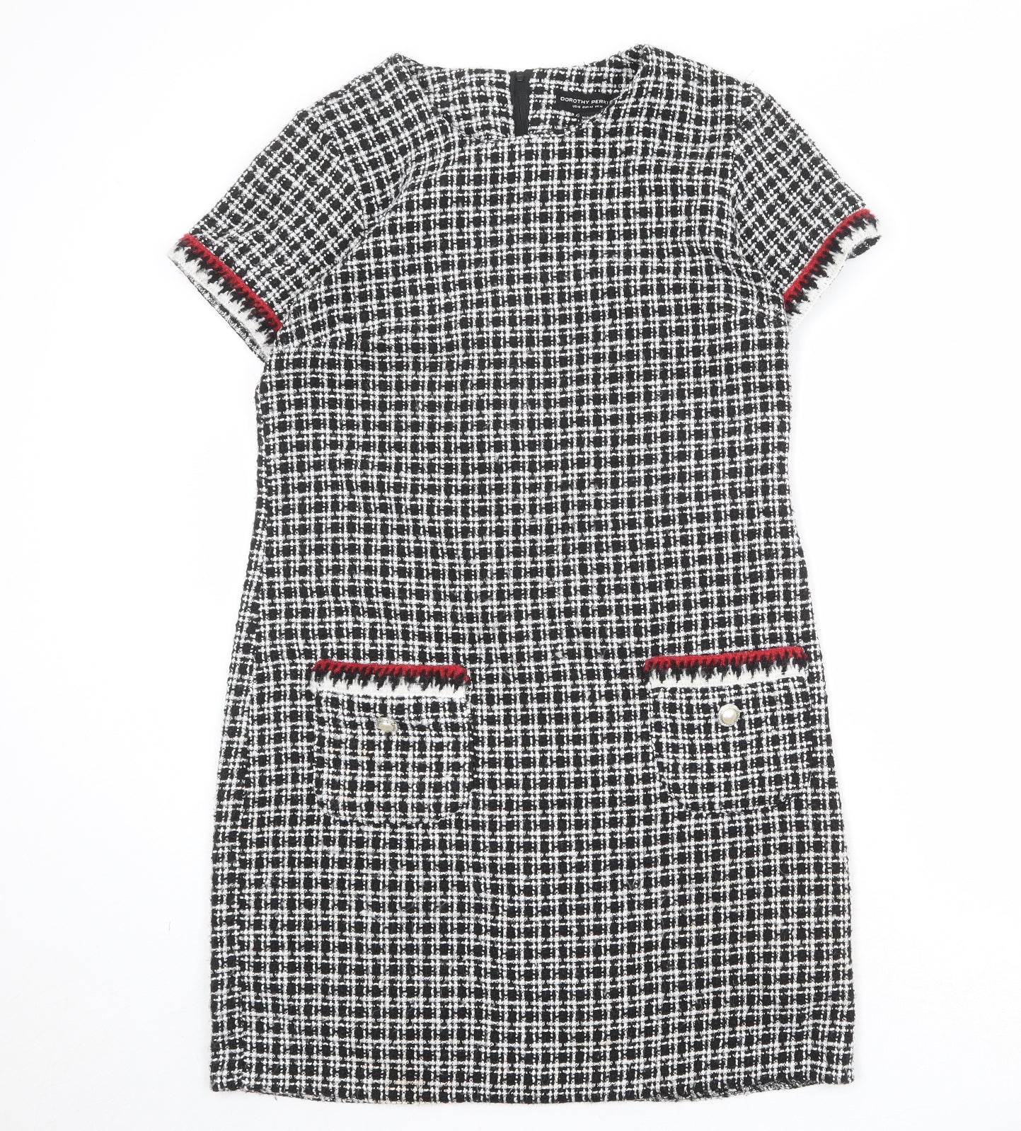Dorothy Perkins Womens Black Check Polyester Shift Size 14 Boat Neck Zip - Boucle