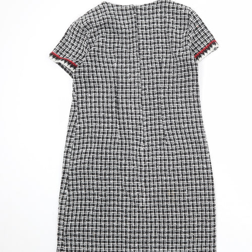 Dorothy Perkins Womens Black Check Polyester Shift Size 14 Boat Neck Zip - Boucle
