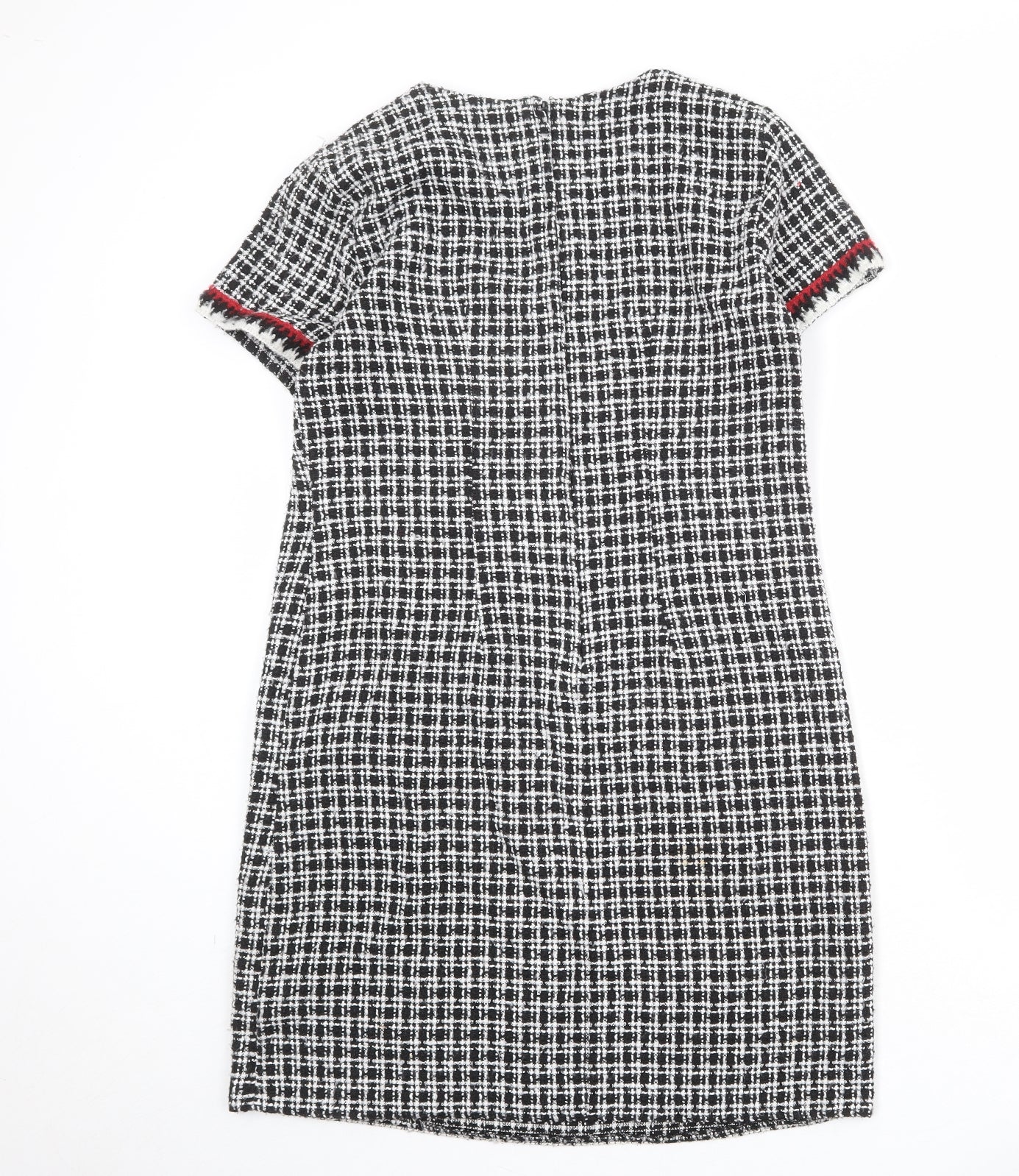 Dorothy Perkins Womens Black Check Polyester Shift Size 14 Boat Neck Zip - Boucle